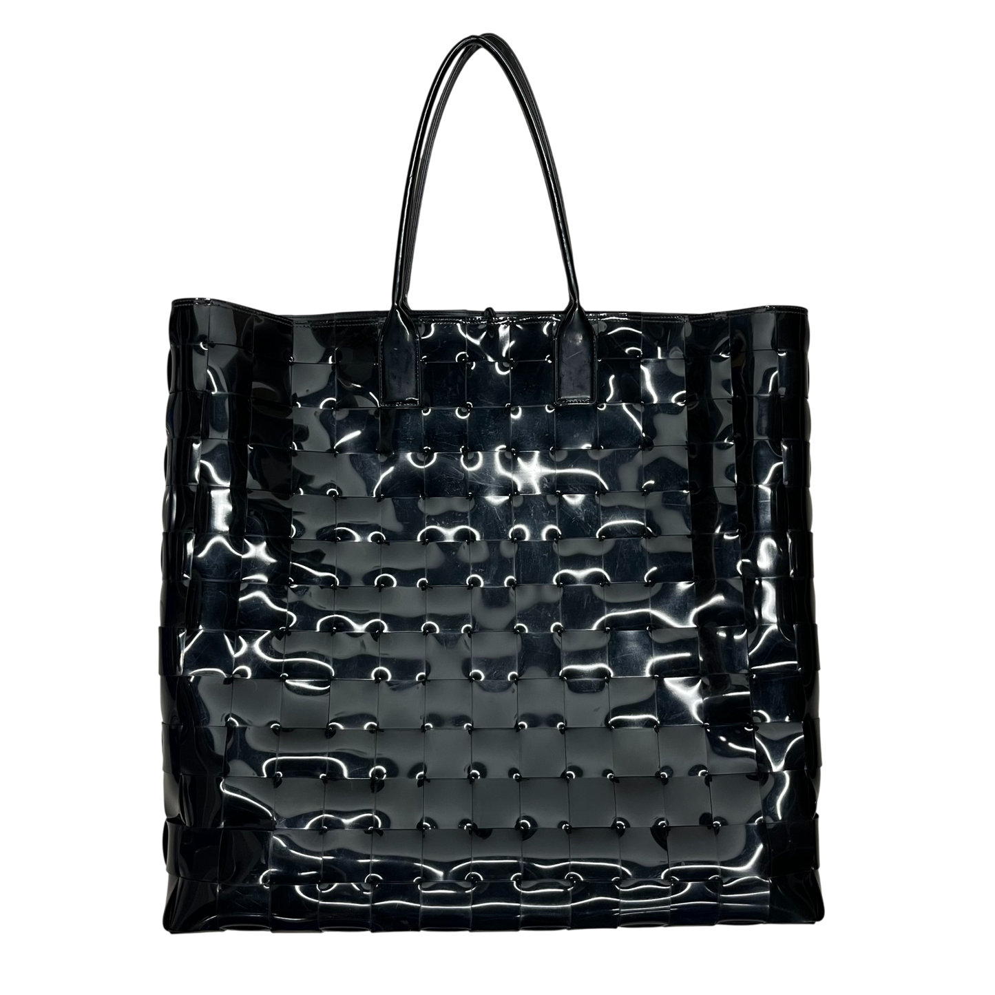 BOTTEGA VENETA Tote Bag Rank (B) Black Damage Extra Large Intrecciato Woven Pvc Tote
