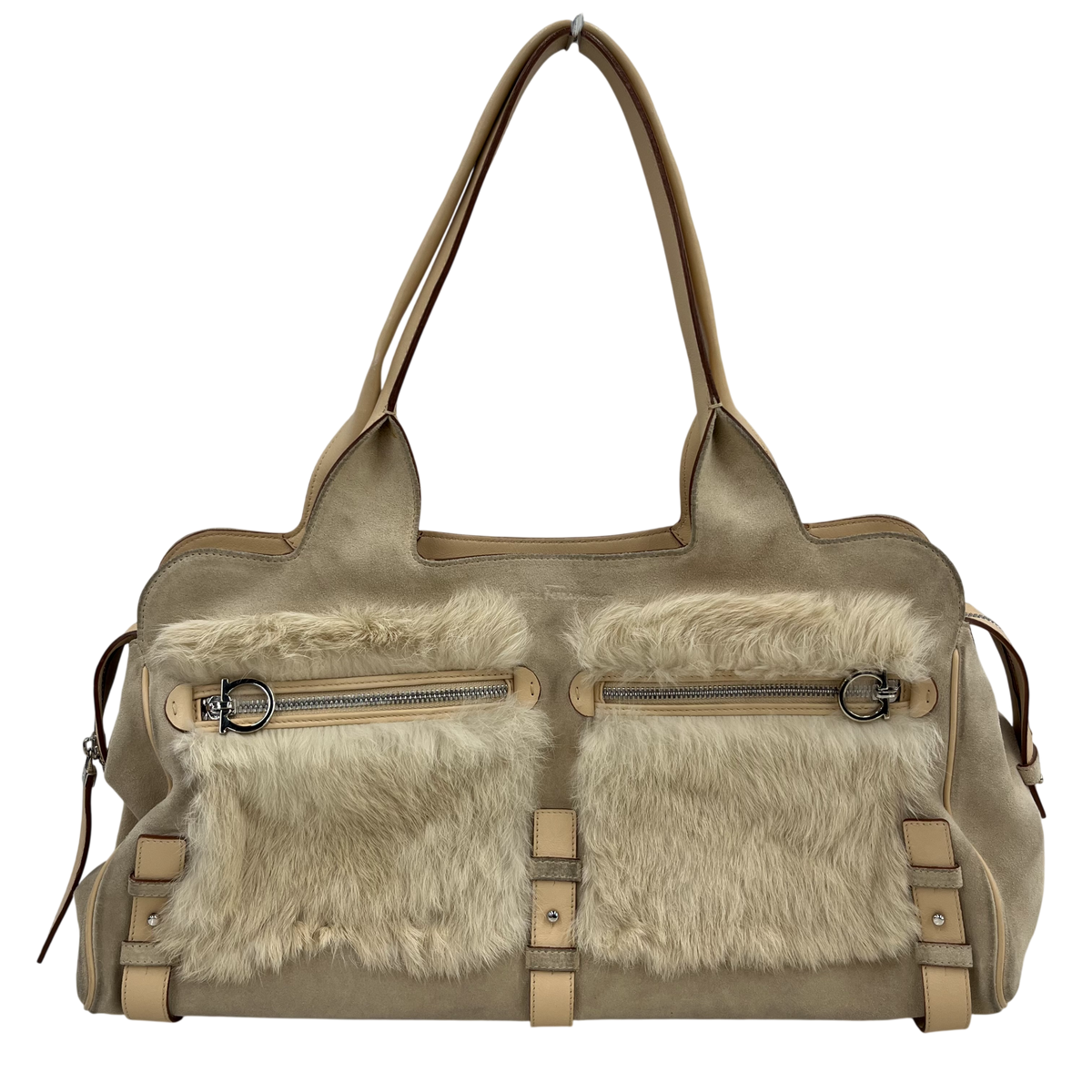 Salvatore Ferragamo Rabbit Fur Shoulder Bag DH-21 5742 Rank (B) Ivory Stain