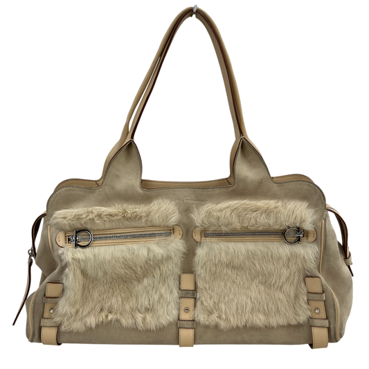 Salvatore Ferragamo Rabbit Fur Shoulder Bag DH-21 5742 Rank (B) Ivory Stain