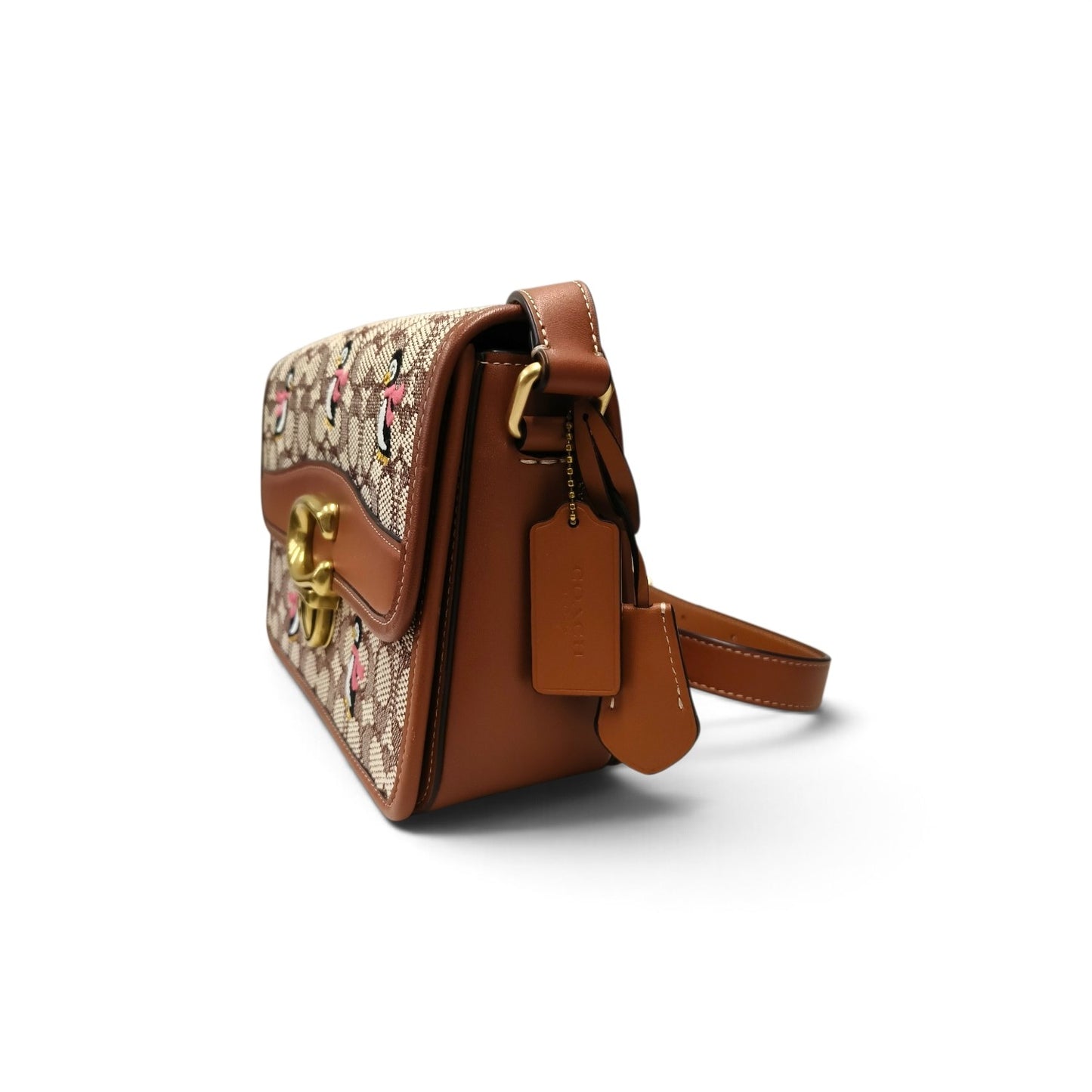 COACH Shoulder Bag C7935 Brown/Beige Jacquard Studio With Penguin Motif Rank B