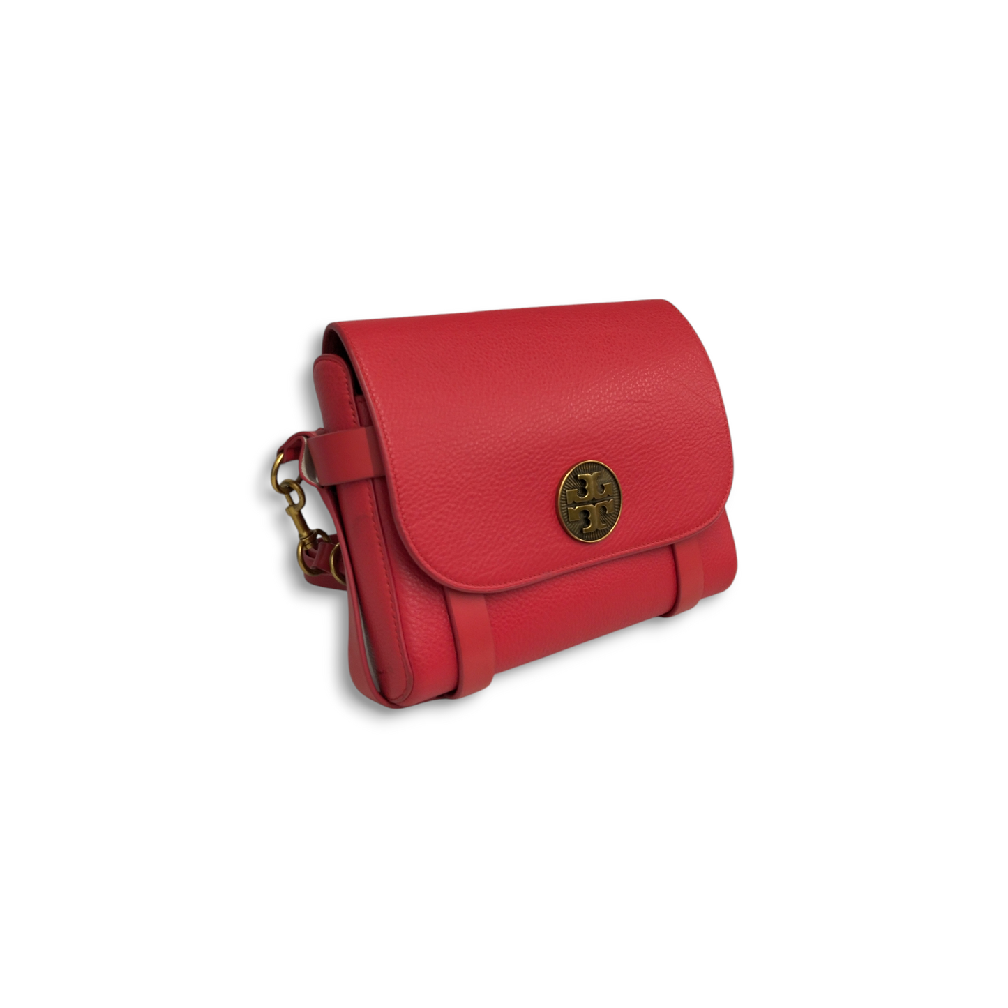 TORY BURCH Shoulder Bag Red *Strap Damage* Alastair Pebbled Rank B