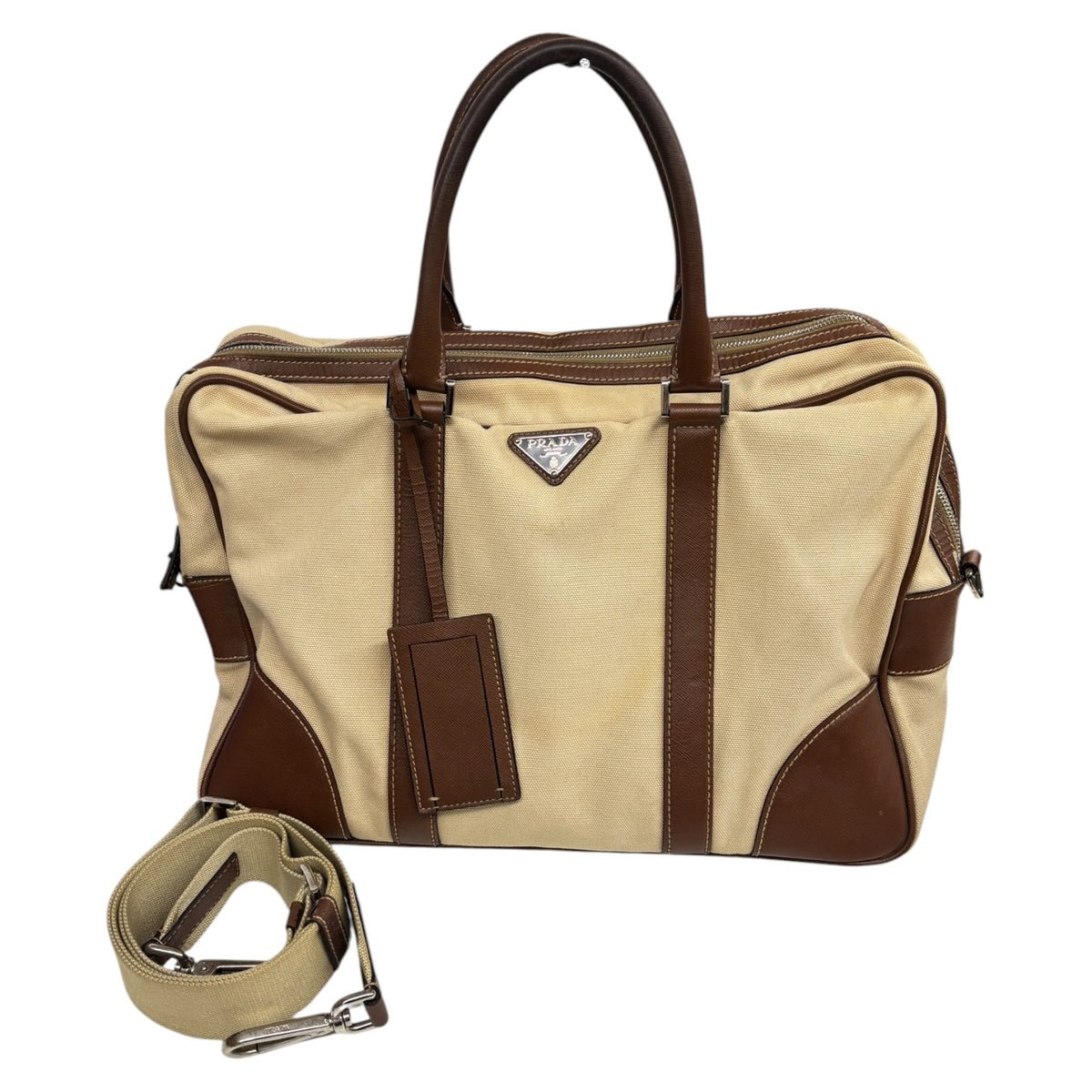 PRADA 2Way Bag VA0983 Brown/Beige Stain/Damage 173 Rank (BC)
