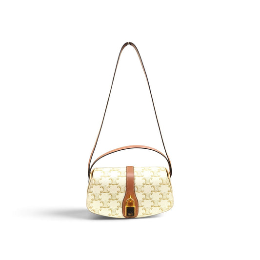 CELINE Shoulder Bag Ivory And Brown F-R0-1233 Tabou Clutch on Strap Rank AB