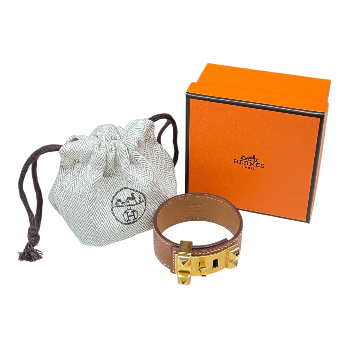 HERMES Bracelet Collier de Chien NM007NM Brown/Gold