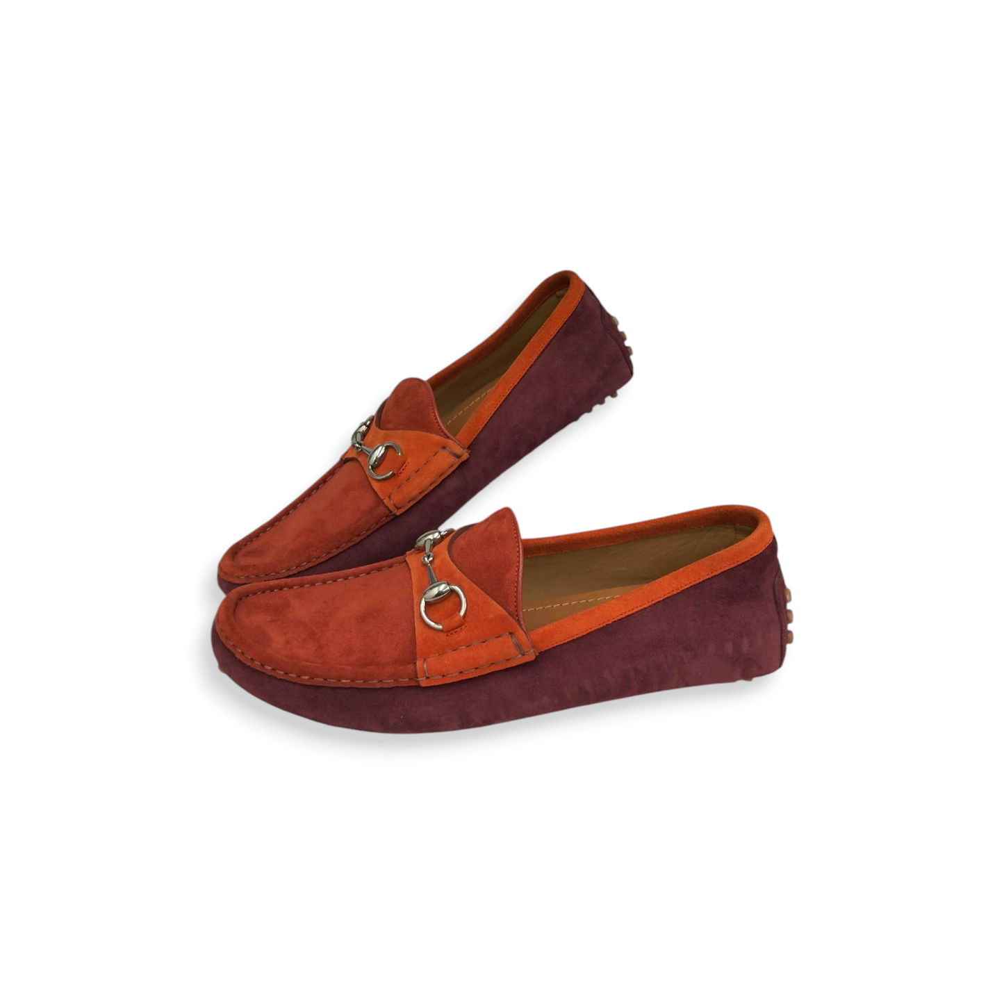 GUCCI MOCCASINS BIT SUEDE SHOES 8 Mens Red/Orange 244289