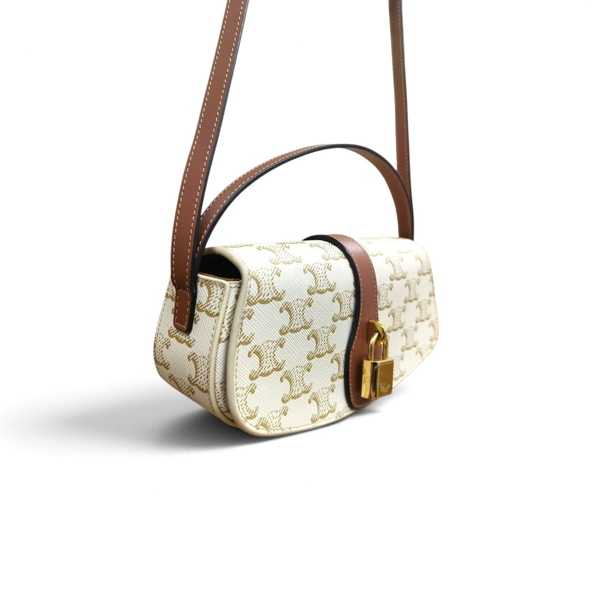 CELINE Shoulder Bag Ivory And Brown F-R0-1233 Tabou Clutch on Strap Rank AB
