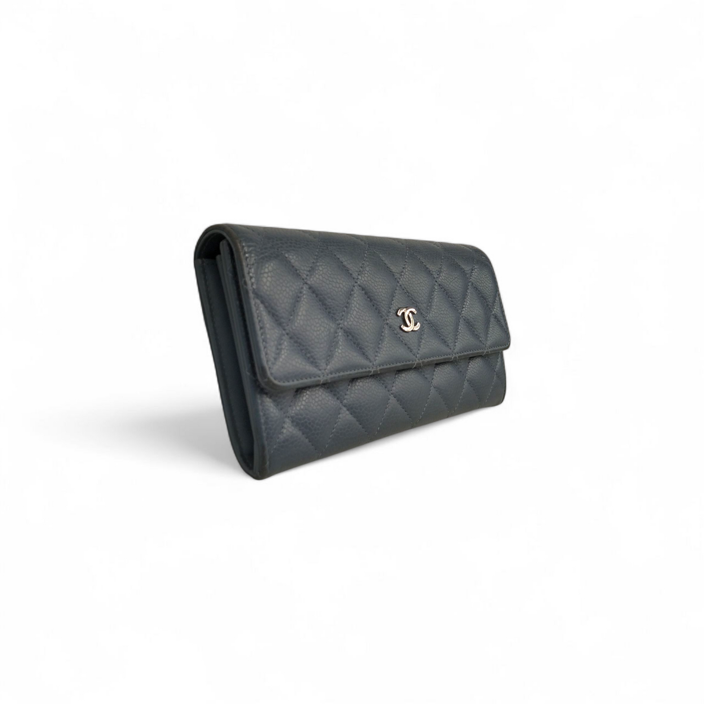 CHANEL Long Wallet Cavier Blue Stain 19767798 Rank (BC)