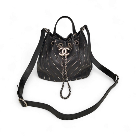 CHANEL Studs Shoulder Bag A93850 Black Stain 23771361 Rank(B)