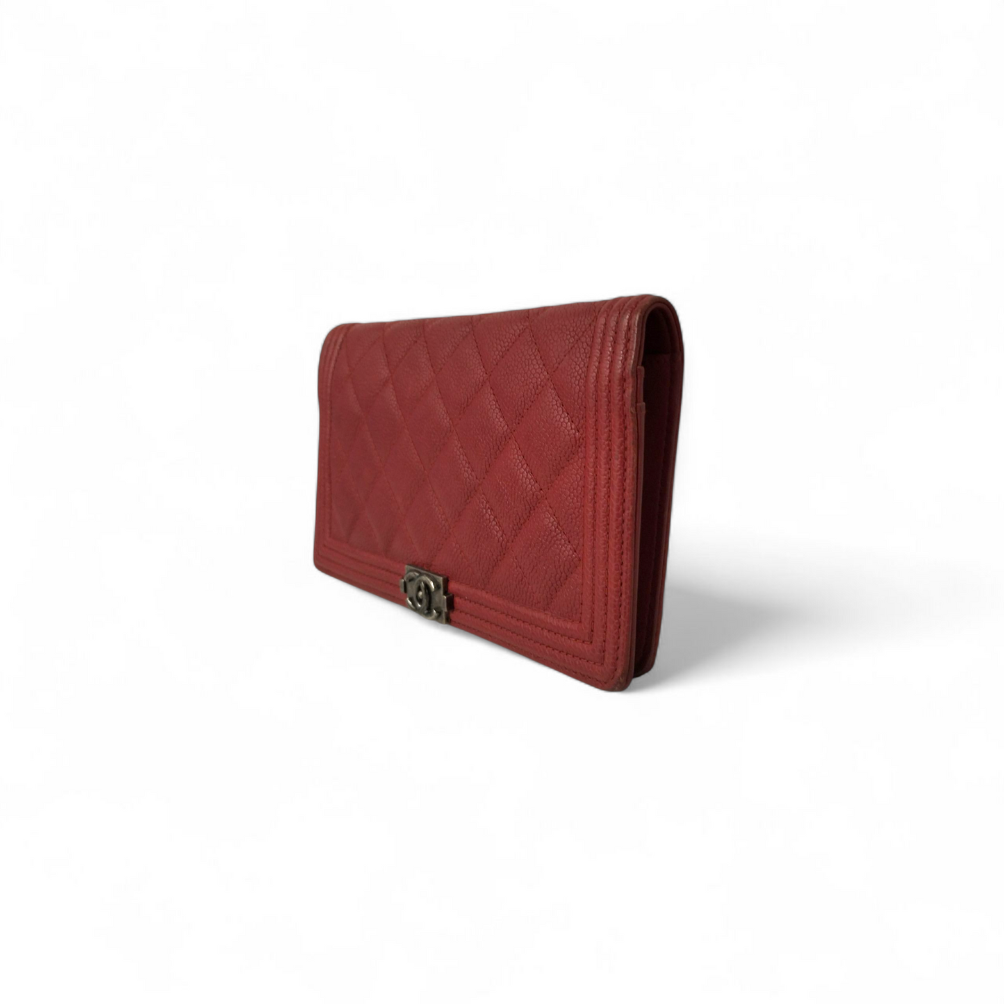 CHANEL Long Wallet BOY Red Stain 22706120 Cavier Skin Rank(B)
