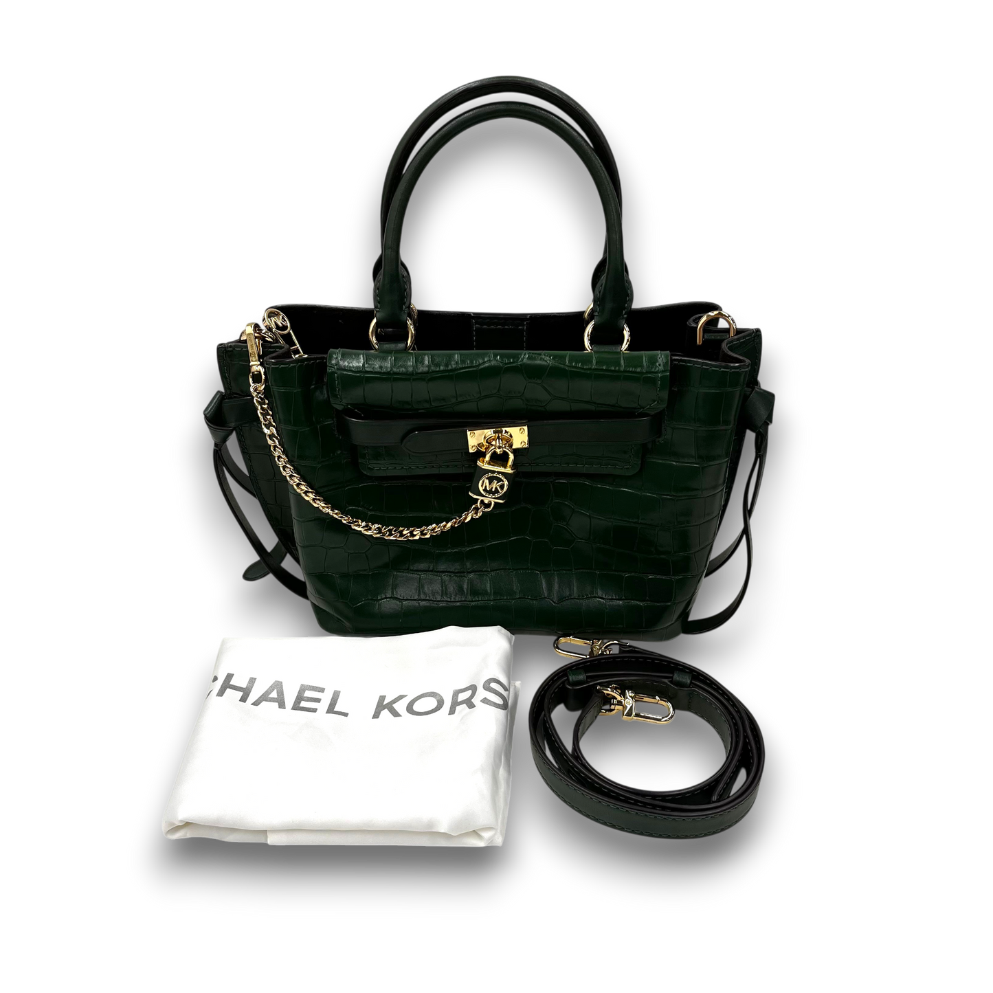 MICHAEL KORS 2WAY Bag 30F1G9HS1E Rank(A) Green Hamilton Legacy Small Crocodile Embossed Leather