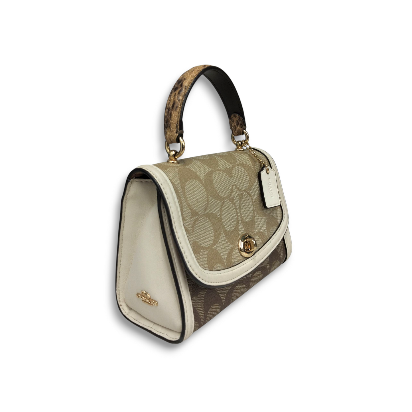 COACH Mini Shoulder Bag D2081-3079 Brown And White Micro Tilly Top Handle In Blocked Signature Rank B