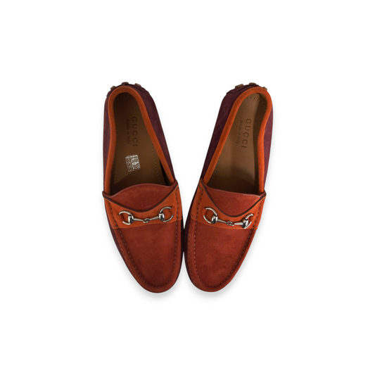 GUCCI MOCCASINS BIT SUEDE SHOES 8 Mens Red/Orange 244289