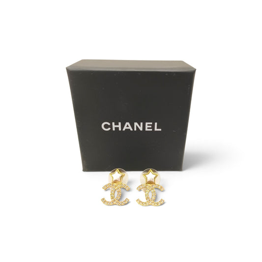 Earring CHANEL Gold And White B24 C *ABC824 Rank B