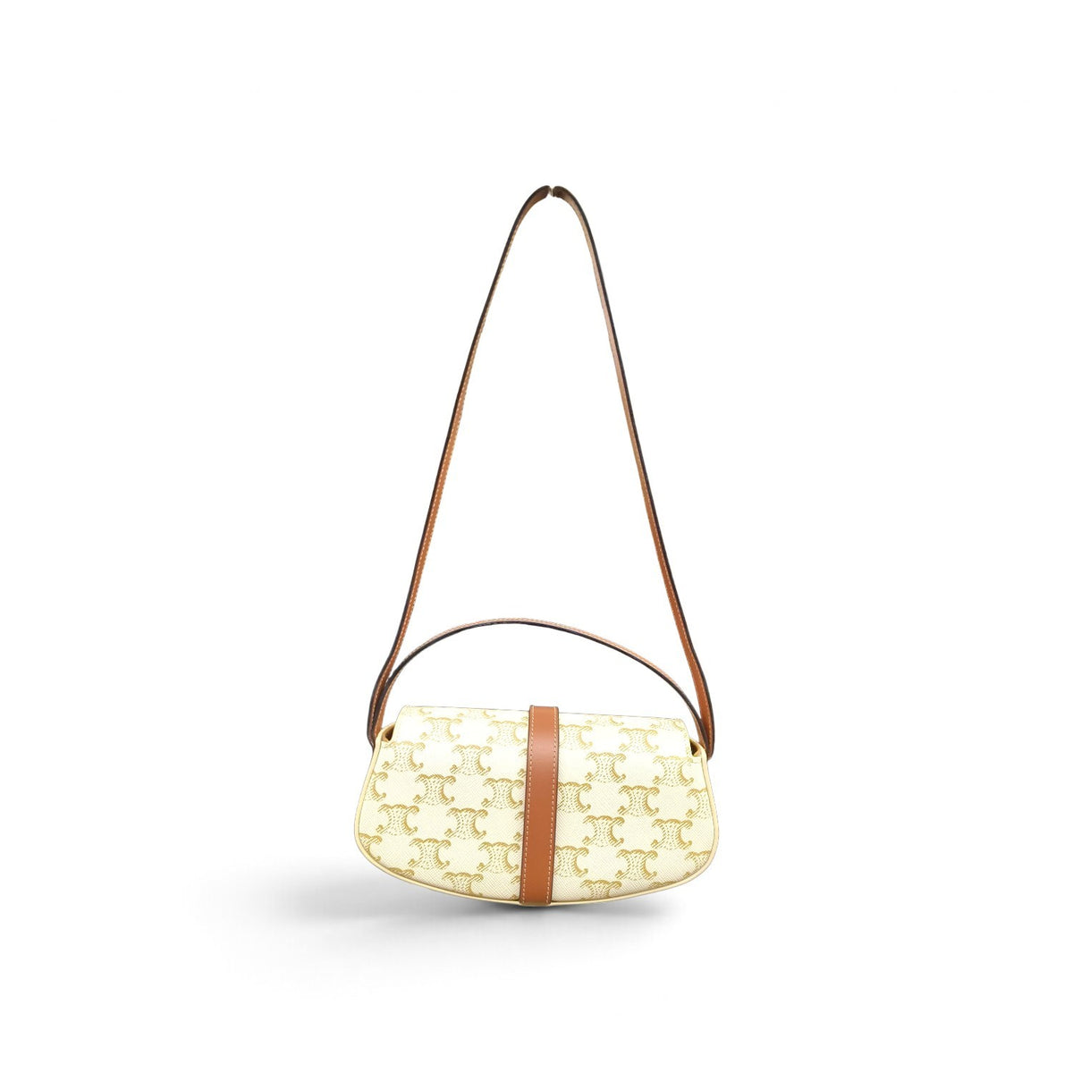 CELINE Shoulder Bag Ivory And Brown F-R0-1233 Tabou Clutch on Strap Rank AB
