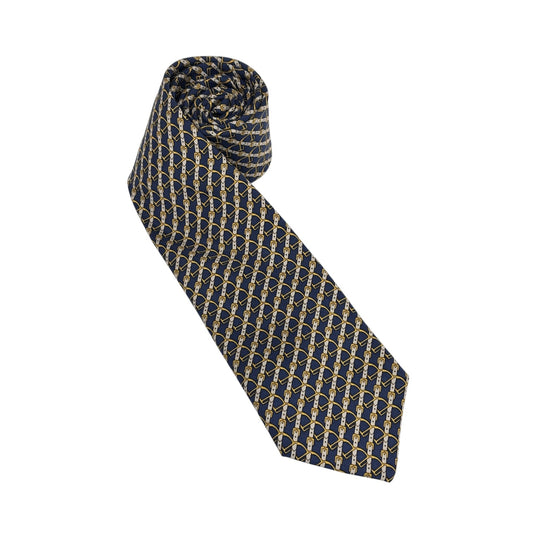 HERMES Necktie Navy  And Yellow