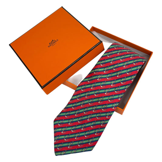 HERMES Necktie 7027TA Red And Blue And Green