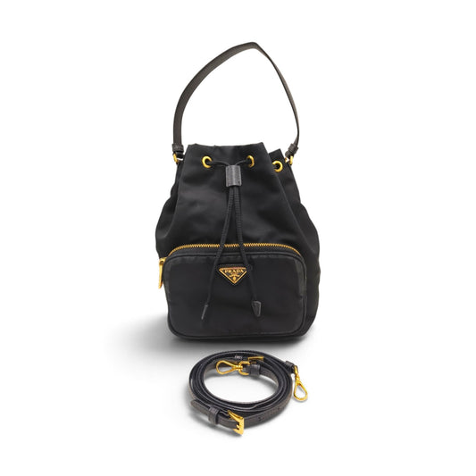 PRADA 2WAY Bag 1BH038 Black And Gold 42 Duet Re-Nylon bucket Rank B