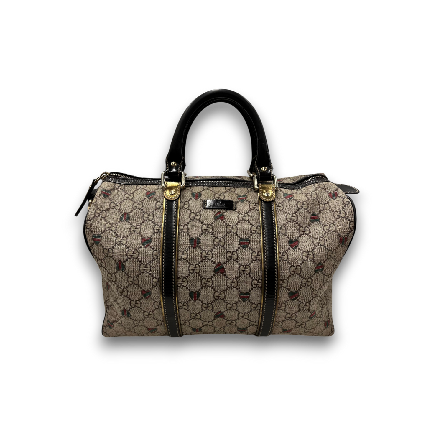 GUCCI Boston Bag 193603 Rank(B) Light Brown Serial Damage GG Canvas With Heart