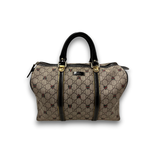 GUCCI Boston Bag 193603 Rank(B) Light Brown Serial Damage GG Canvas With Heart