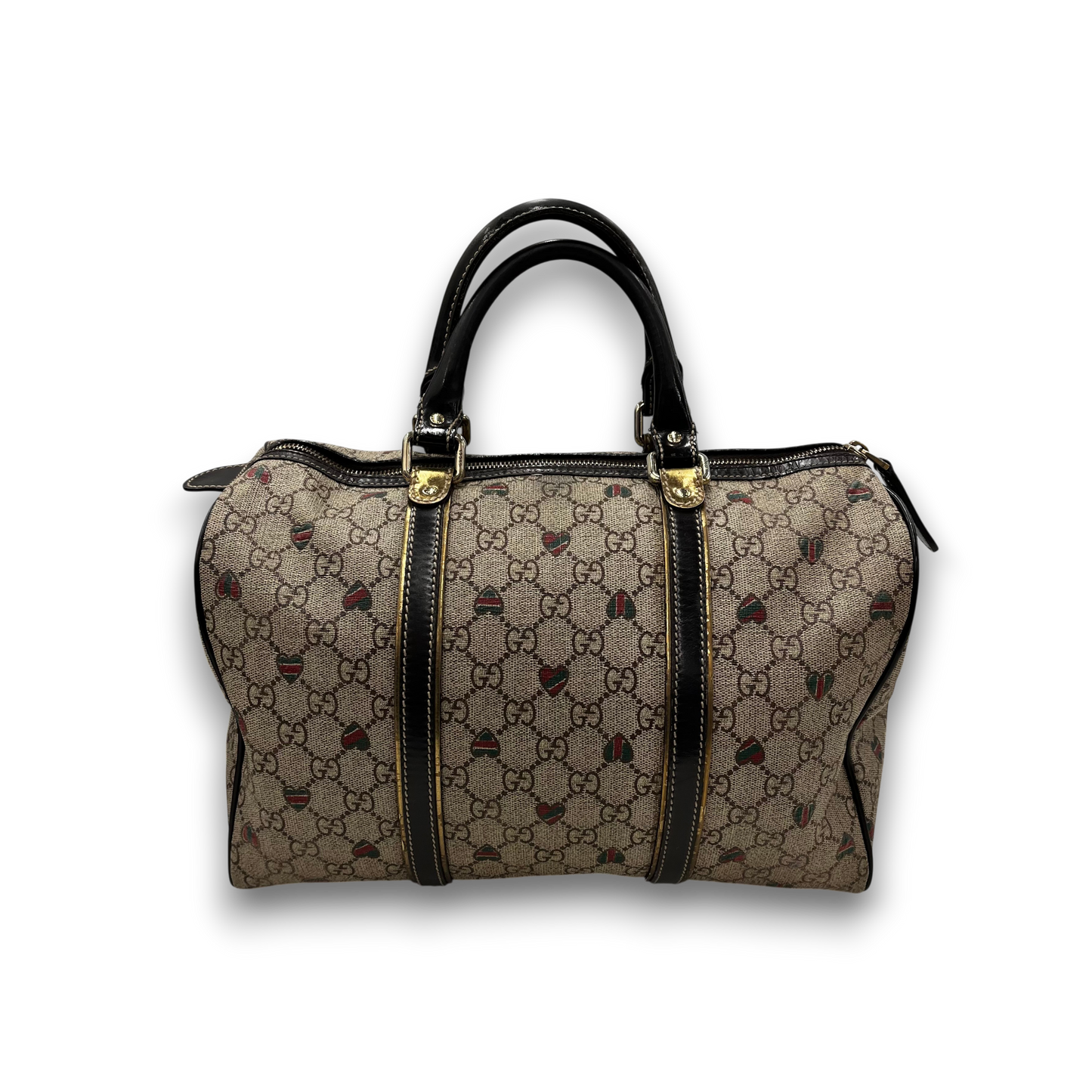 GUCCI Boston Bag 193603 Rank(B) Light Brown Serial Damage GG Canvas With Heart
