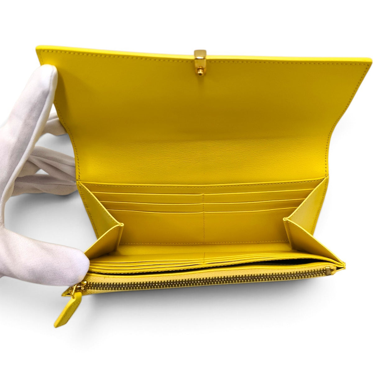 Yves Saint Laurent Long Wallet Yellow Small INN3149951013 Y Line Continental *Stain* Rank AB