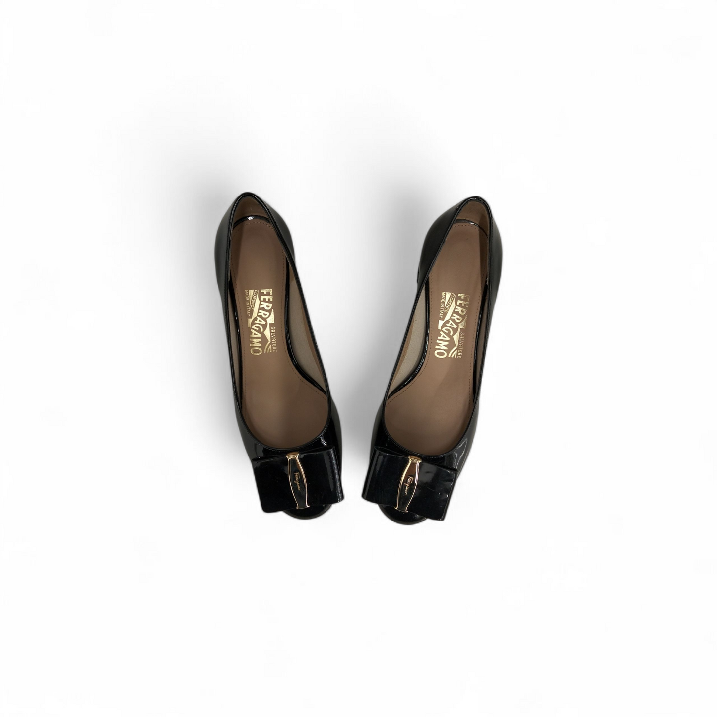 Salvatore Ferragamo Enamel Pumps 40 Lady's Black Sticy RF54957 Rank (B)