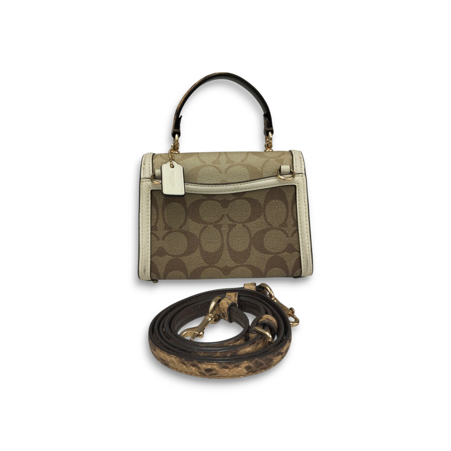 COACH Mini Shoulder Bag D2081-3079 Brown And White Micro Tilly Top Handle In Blocked Signature Rank B