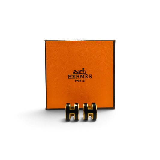 HERMES Earring Black Mini Pop H Rank B