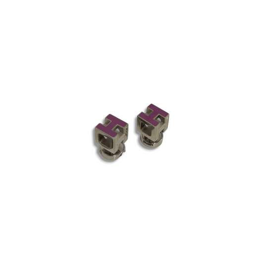 HERMES Cube H Logk Earring Purple/Silver Rank B
