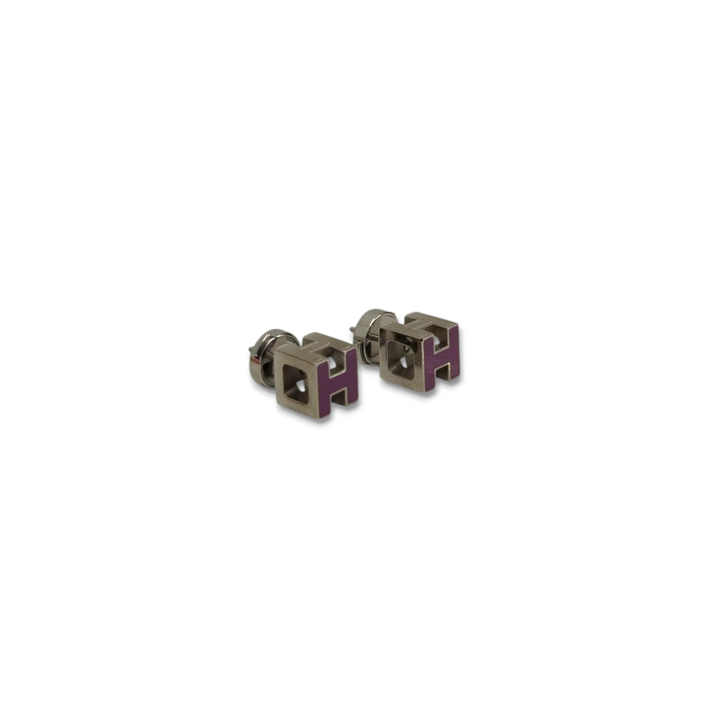 HERMES Cube H Logk Earring Purple/Silver Rank B