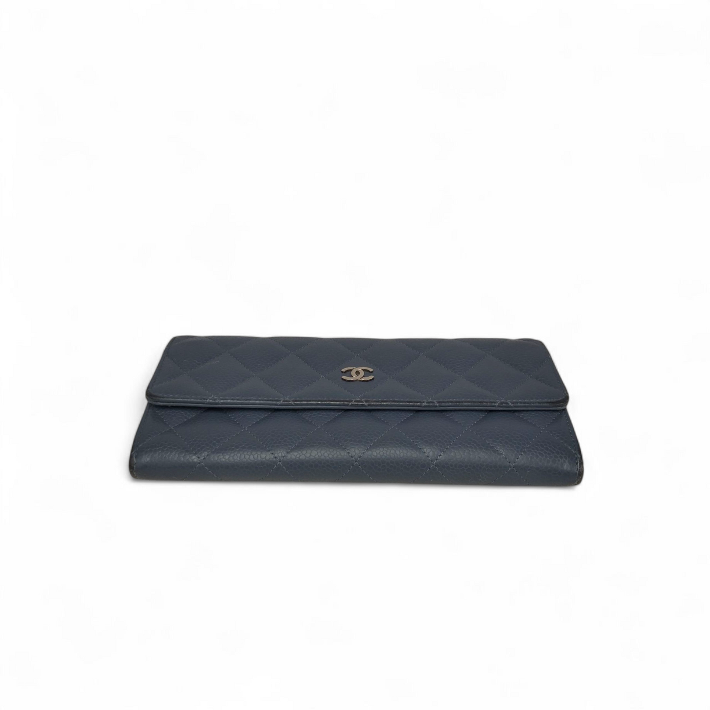 CHANEL Long Wallet Cavier Blue Stain 19767798 Rank (BC)