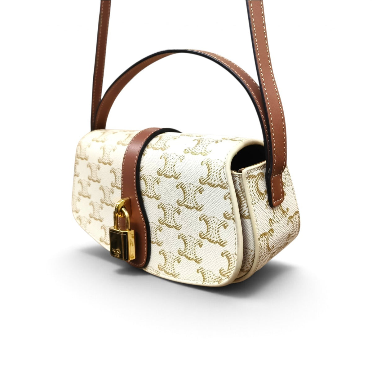 CELINE Shoulder Bag Ivory And Brown F-R0-1233 Tabou Clutch on Strap Rank AB