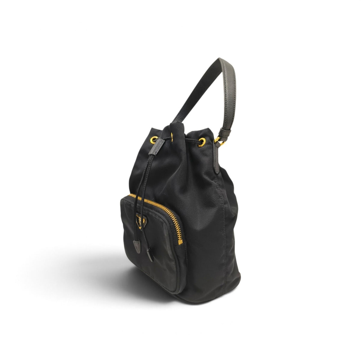 PRADA 2WAY Bag 1BH038 Black And Gold 42 Duet Re-Nylon bucket Rank B