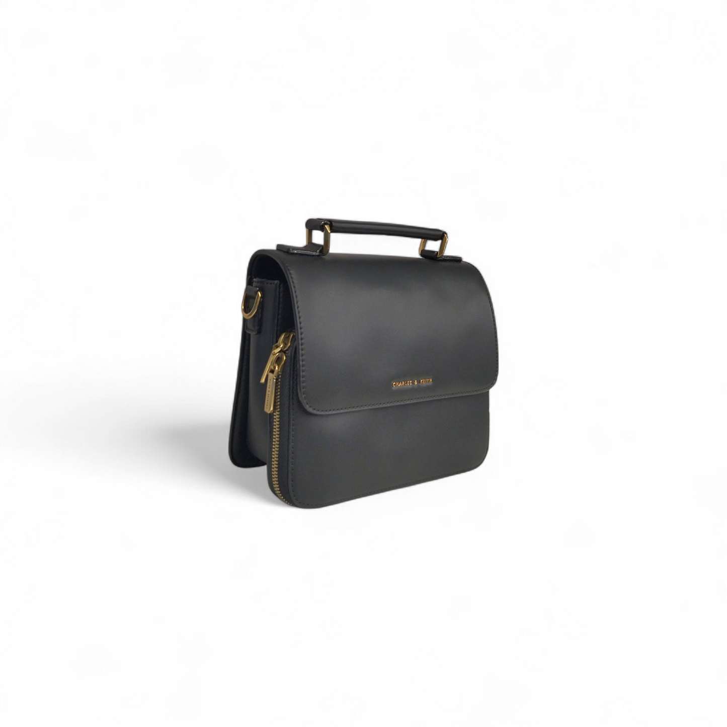 CHARLES & KEITH 2WAY Bag 80160091-1 Black Front Flap Top Handle Crossbody Bag Rank(A)