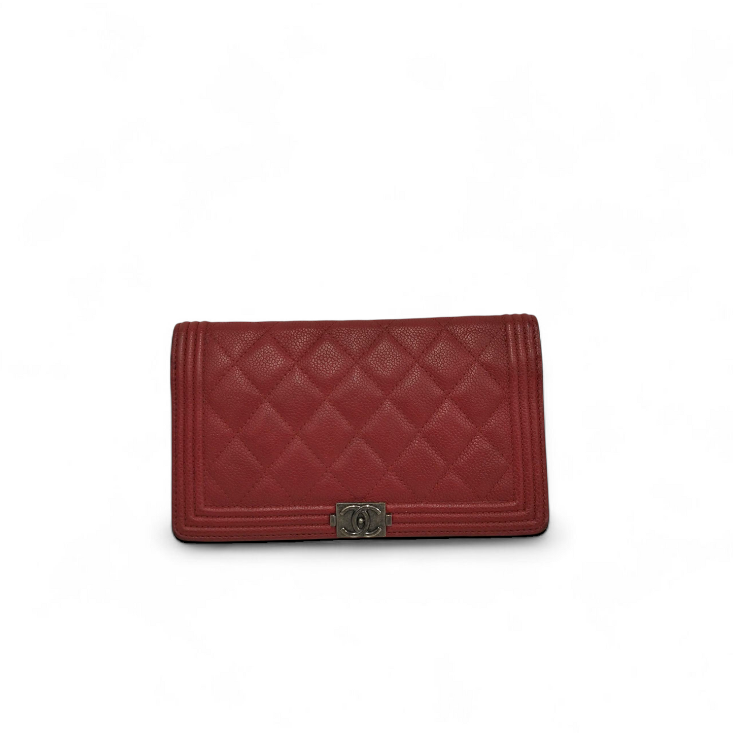 CHANEL Long Wallet BOY Red Stain 22706120 Cavier Skin Rank(B)