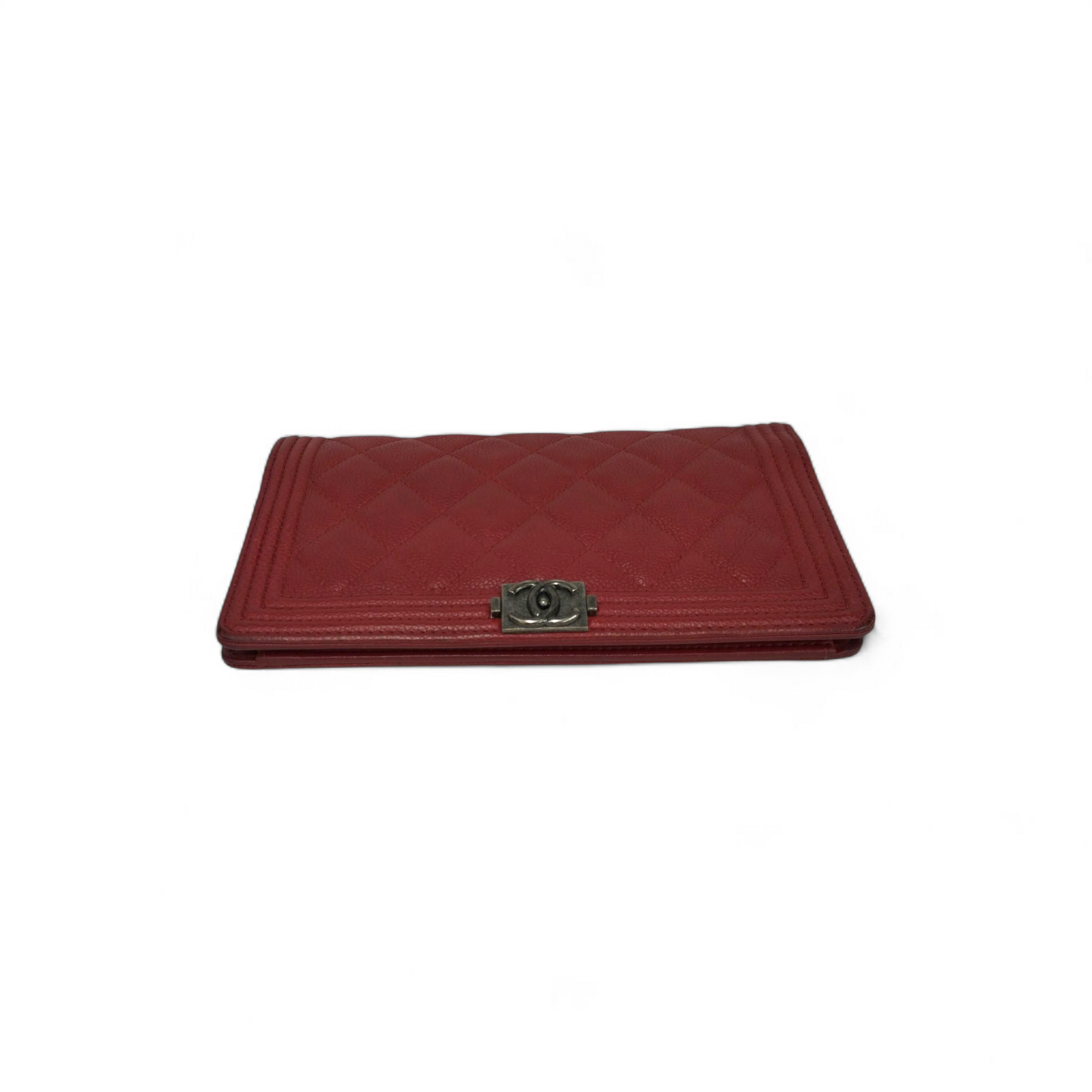 CHANEL Long Wallet BOY Red Stain 22706120 Cavier Skin Rank(B)