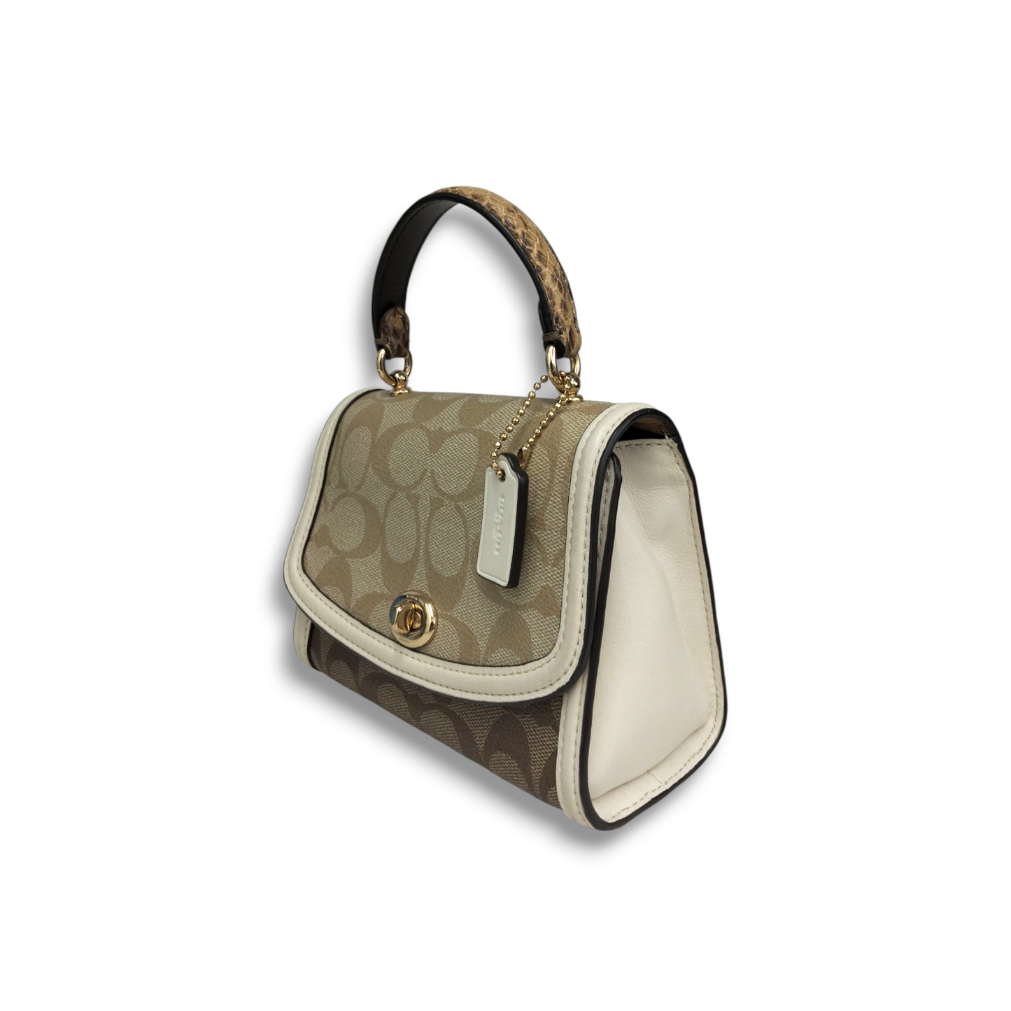 COACH Mini Shoulder Bag D2081-3079 Brown And White Micro Tilly Top Handle In Blocked Signature Rank B