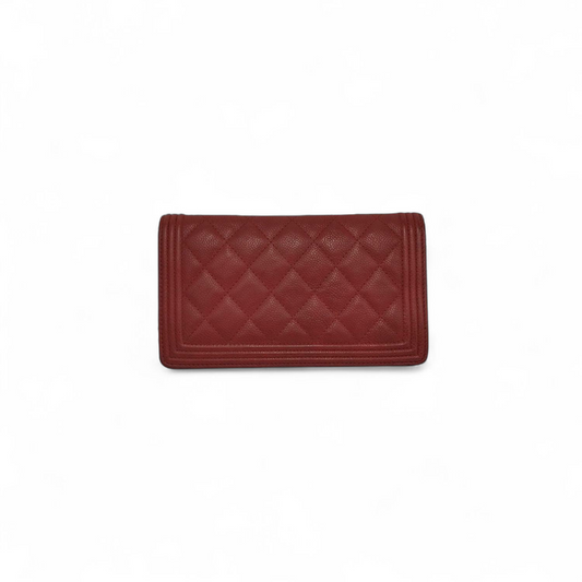 CHANEL Long Wallet BOY Red Stain 22706120 Cavier Skin Rank(B)