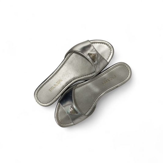 PRADA Sandal 38 Lady's Silver *Stain/Damage* Rank B