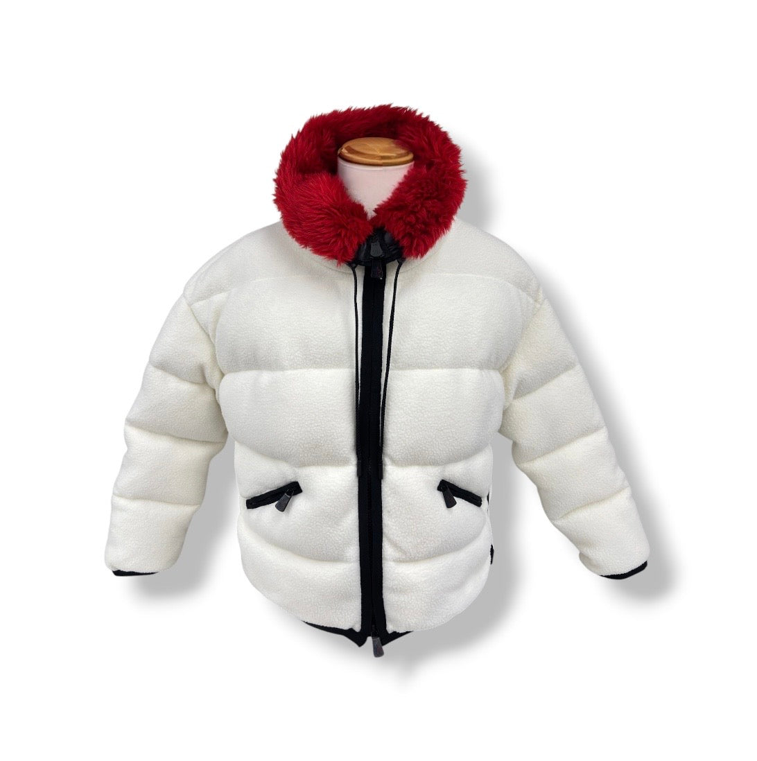MONCLER DOWN JACKET XS SIZE LADY S WHITE FAUX FUR PILE PADDED/E20988452600*NFC* RANK (B)