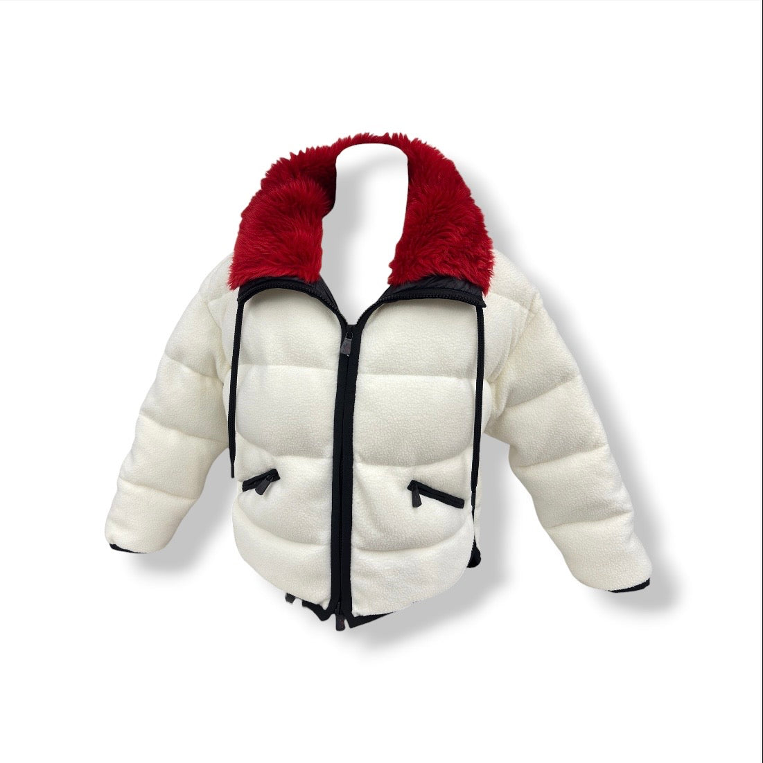 MONCLER DOWN JACKET XS SIZE LADY S WHITE FAUX FUR PILE PADDED/E20988452600*NFC* RANK (B)