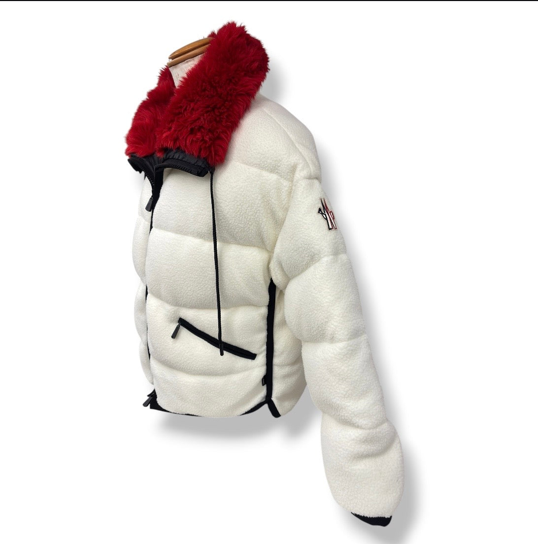 MONCLER DOWN JACKET XS SIZE LADY S WHITE FAUX FUR PILE PADDED/E20988452600*NFC* RANK (B)