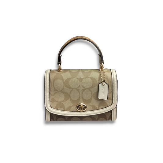 COACH Mini Shoulder Bag D2081-3079 Brown And White Micro Tilly Top Handle In Blocked Signature Rank B