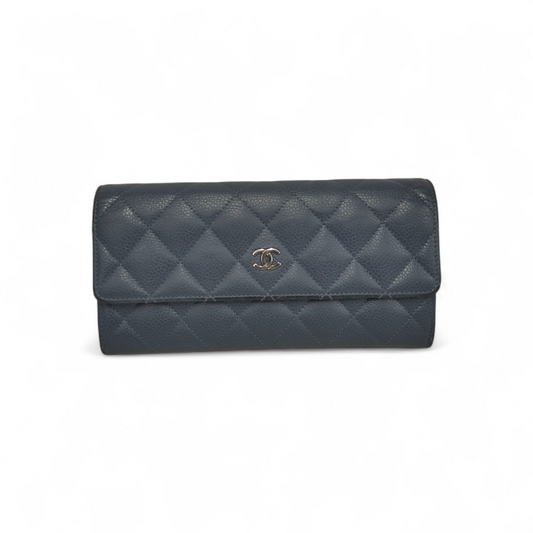 CHANEL Long Wallet Cavier Blue Stain 19767798 Rank (BC)