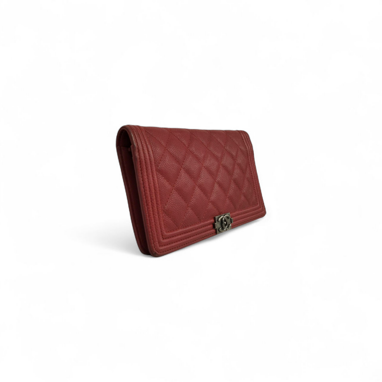 CHANEL Long Wallet BOY Red Stain 22706120 Cavier Skin Rank(B)