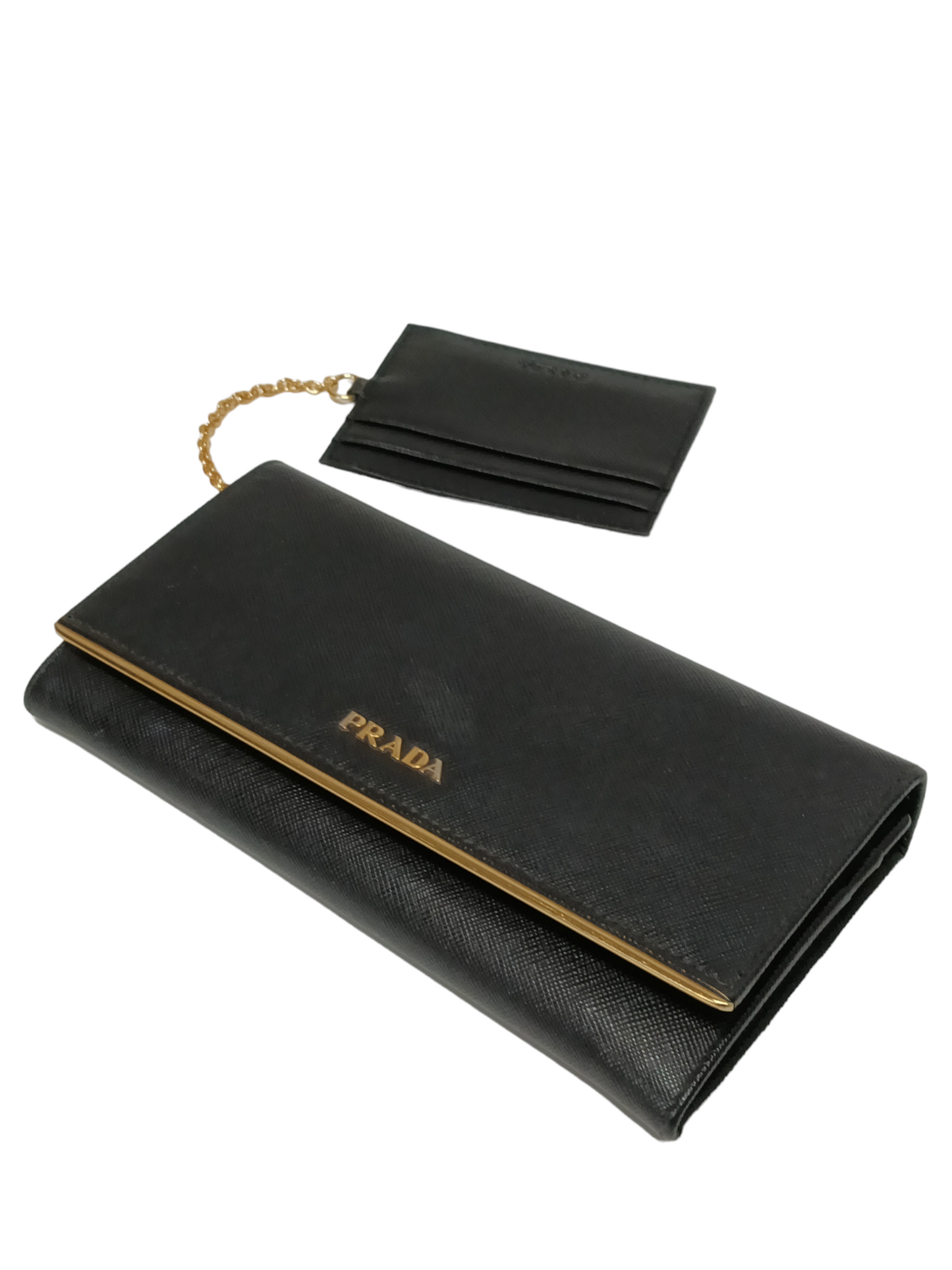 PRADA Long Wallet Black/Gold 224 Card case