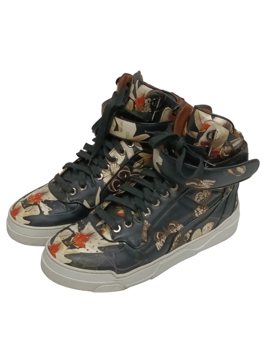 GIVENCHY High Cut Sneaker Lady's Black White Butterflies and Flowers