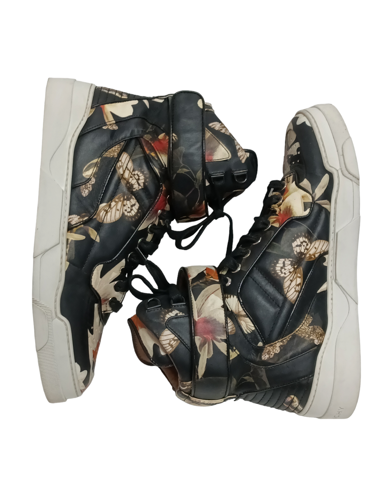 GIVENCHY High Cut Sneaker Lady's Black White Butterflies and Flowers