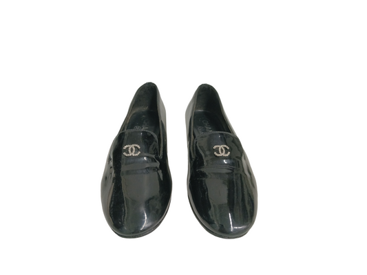 CHANEL ENAMEL PUMPS SIZE 37 LADY'S BLACK
