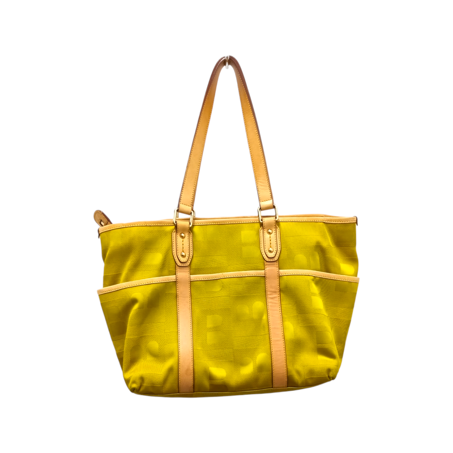 BALLY Tote Bag Yellowish Green Stain Rank B